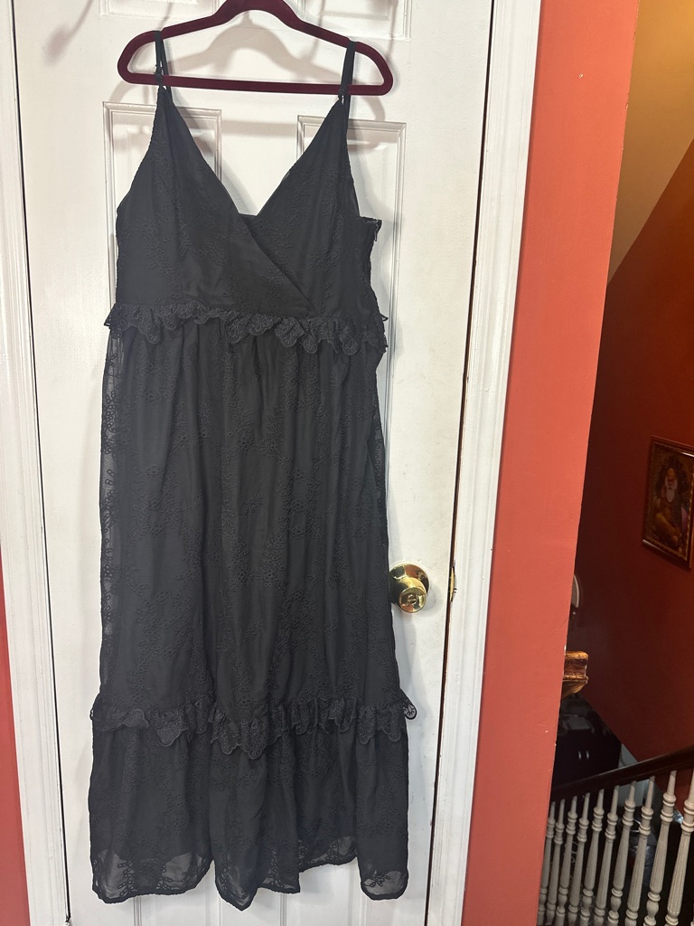 Blue Rain Black Lace Maxi Dress With Spaghetti Straps